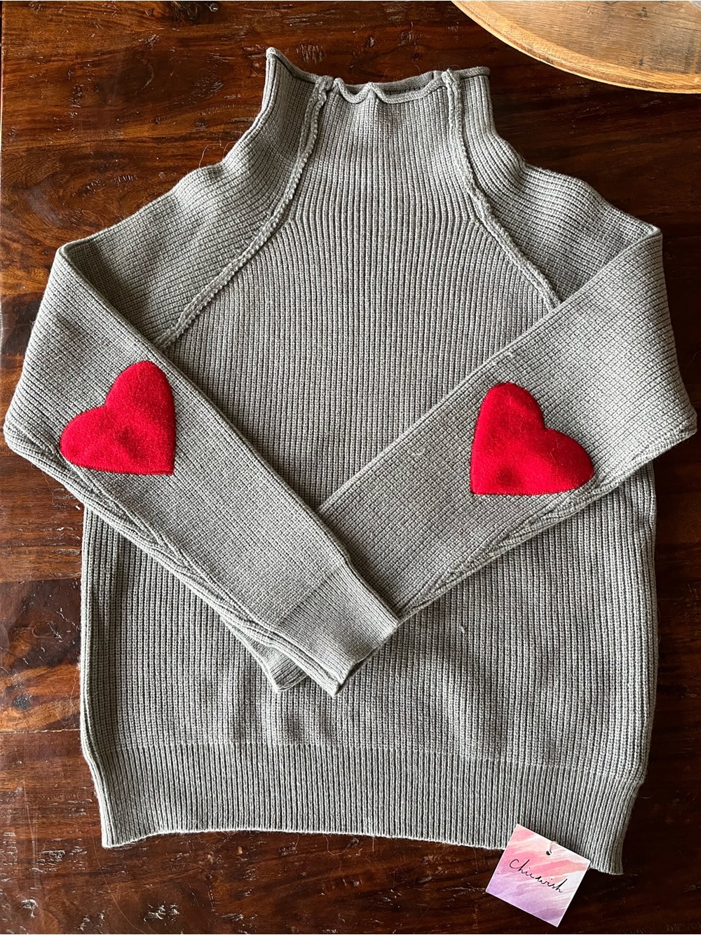 Chicwish Heart and soul patched knit sweater in Gray Sz L NWT